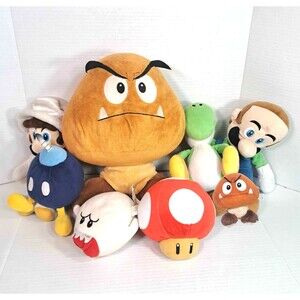 Super Mario Bros Plushes Lot 8 Plushie Figures Mario Luigi Yoshi Goomba Boo Boo
